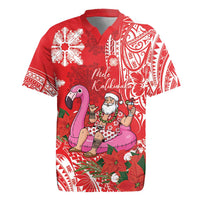 Personalized Hawaii Christmas Rugby Jersey Mele Kalikimaka Chilling Shaka Santa Flamingo LT14 Red - Polynesian Pride