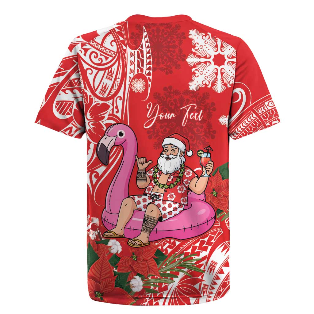 Personalized Hawaii Christmas Rugby Jersey Mele Kalikimaka Chilling Shaka Santa Flamingo LT14 - Polynesian Pride