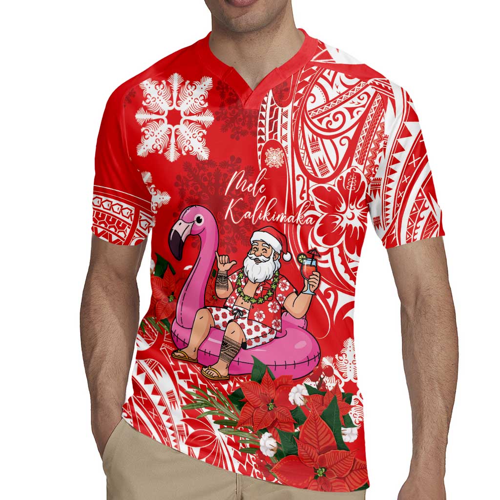 Personalized Hawaii Christmas Rugby Jersey Mele Kalikimaka Chilling Shaka Santa Flamingo LT14 - Polynesian Pride