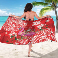 Personalized Hawaii Christmas Sarong Mele Kalikimaka Chilling Shaka Santa Flamingo - Polynesian Pride