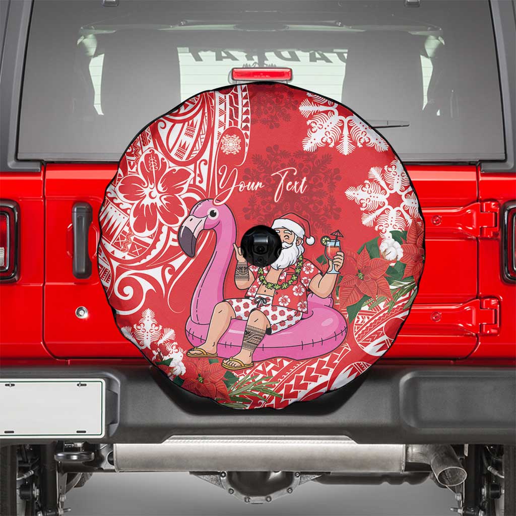 Personalized Hawaii Christmas Spare Tire Cover Mele Kalikimaka Chilling Shaka Santa Flamingo - Polynesian Pride