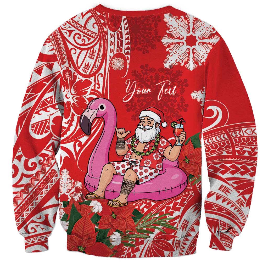 Personalized Hawaii Christmas Sweatshirt Mele Kalikimaka Chilling Shaka Santa Flamingo - Polynesian Pride