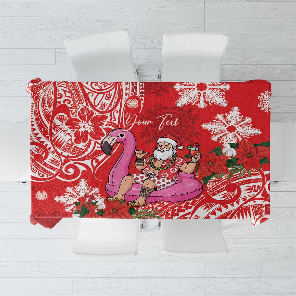 Personalized Hawaii Christmas Tablecloth Mele Kalikimaka Chilling Shaka Santa Flamingo LT14 Red - Polynesian Pride