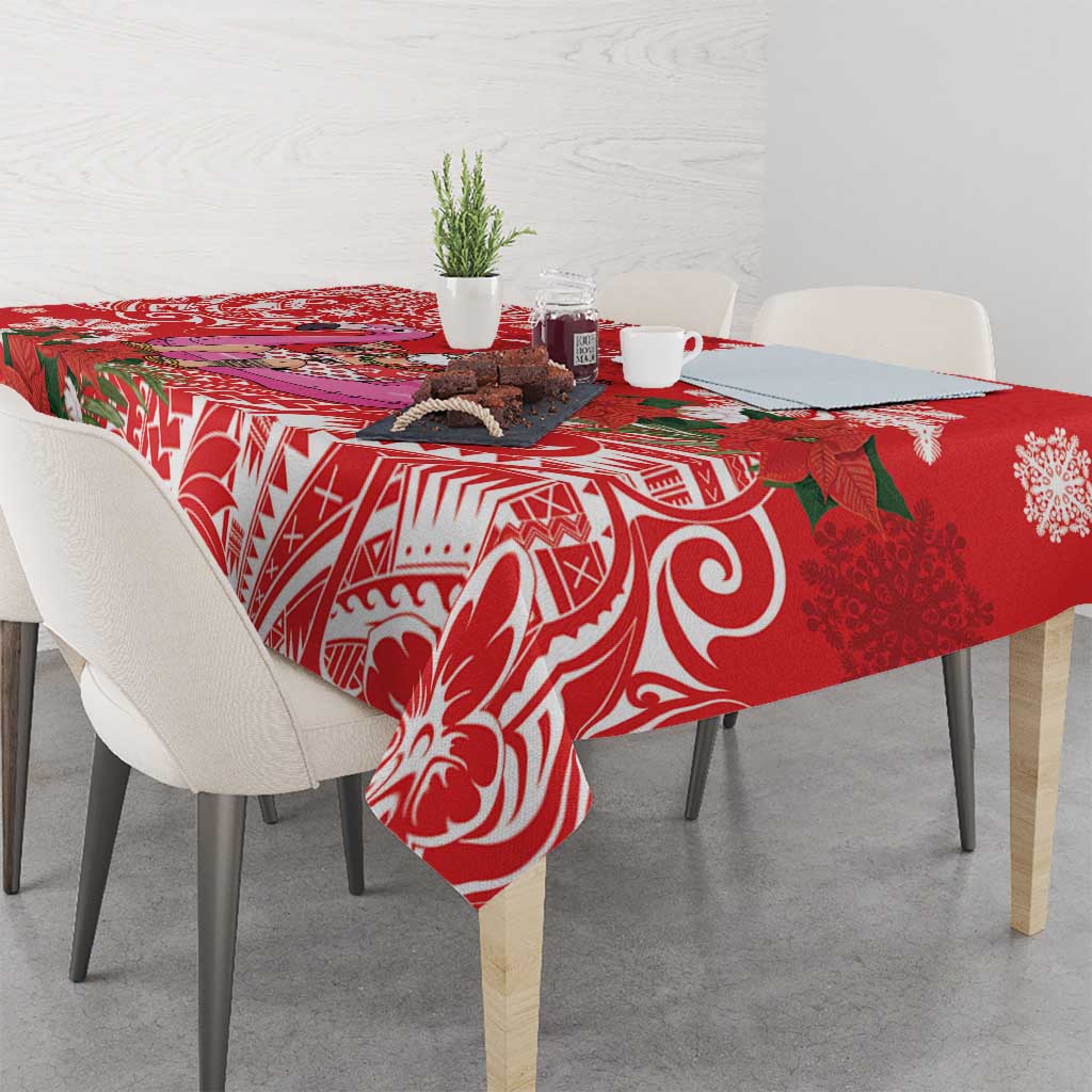 Personalized Hawaii Christmas Tablecloth Mele Kalikimaka Chilling Shaka Santa Flamingo LT14 - Polynesian Pride