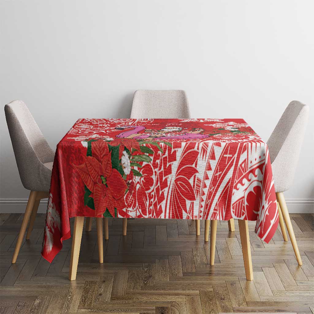Personalized Hawaii Christmas Tablecloth Mele Kalikimaka Chilling Shaka Santa Flamingo LT14 - Polynesian Pride