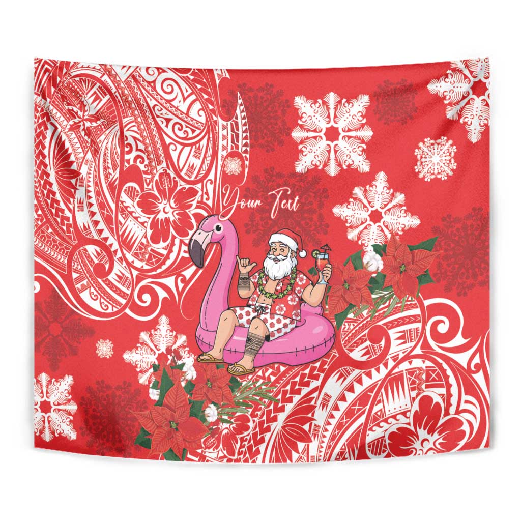 Personalized Hawaii Christmas Tapestry Mele Kalikimaka Chilling Shaka Santa Flamingo - Polynesian Pride