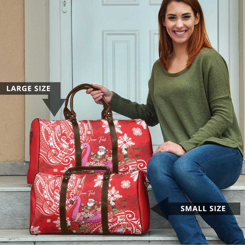 Personalized Hawaii Christmas Travel Bag Mele Kalikimaka Chilling Shaka Santa Flamingo - Polynesian Pride