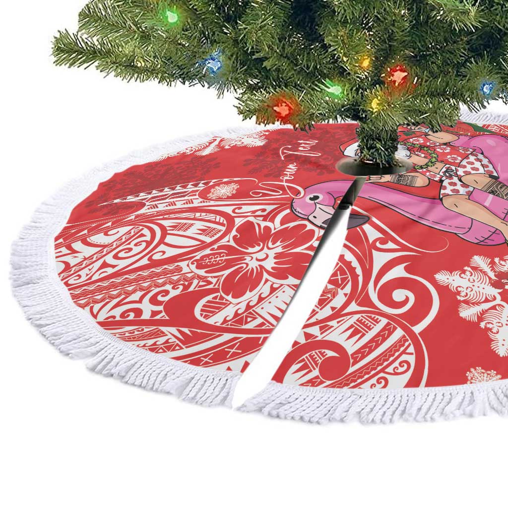 Personalized Hawaii Christmas Tree Skirt Mele Kalikimaka Chilling Shaka Santa Flamingo - Polynesian Pride
