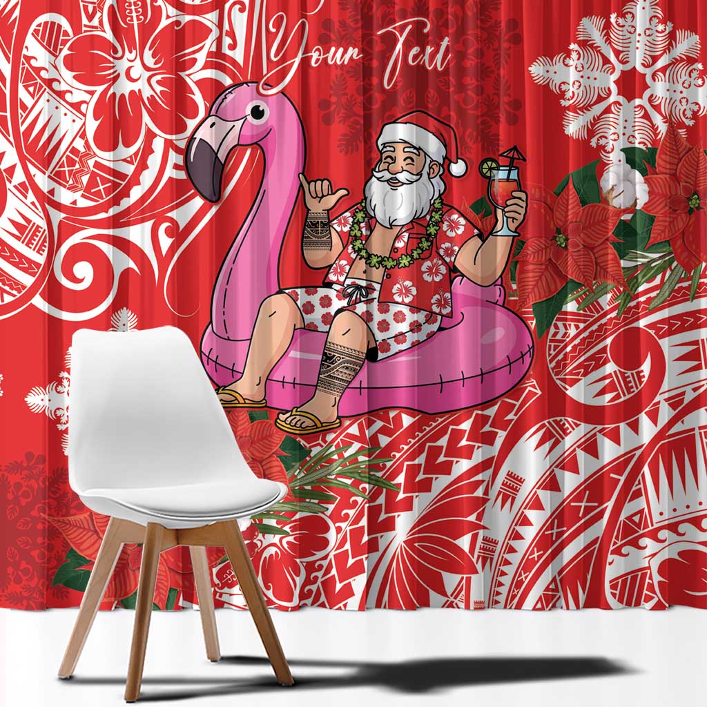 Personalized Hawaii Christmas Window Curtain Mele Kalikimaka Chilling Shaka Santa Flamingo - Polynesian Pride