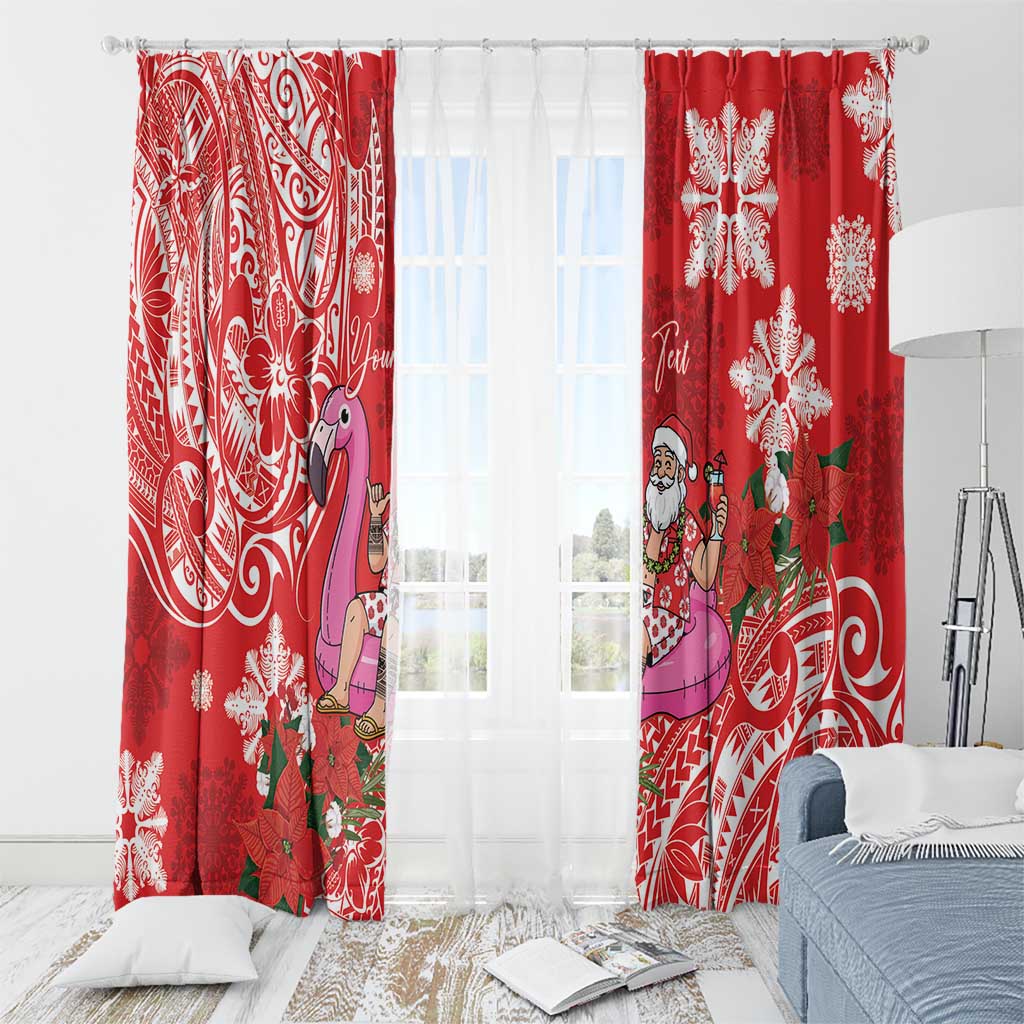 Personalized Hawaii Christmas Window Curtain Mele Kalikimaka Chilling Shaka Santa Flamingo - Polynesian Pride