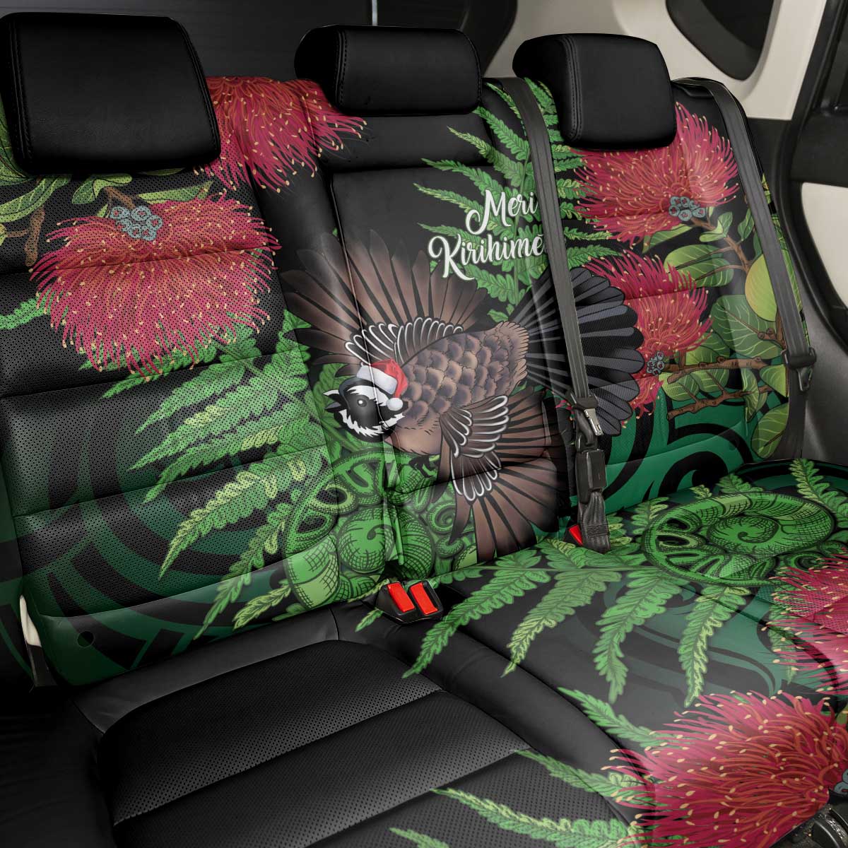 Meri Kirihimete New Zealand Back Car Seat Cover Piwakawaka Koru Fern Mix Pohutukawa - Polynesian Pride