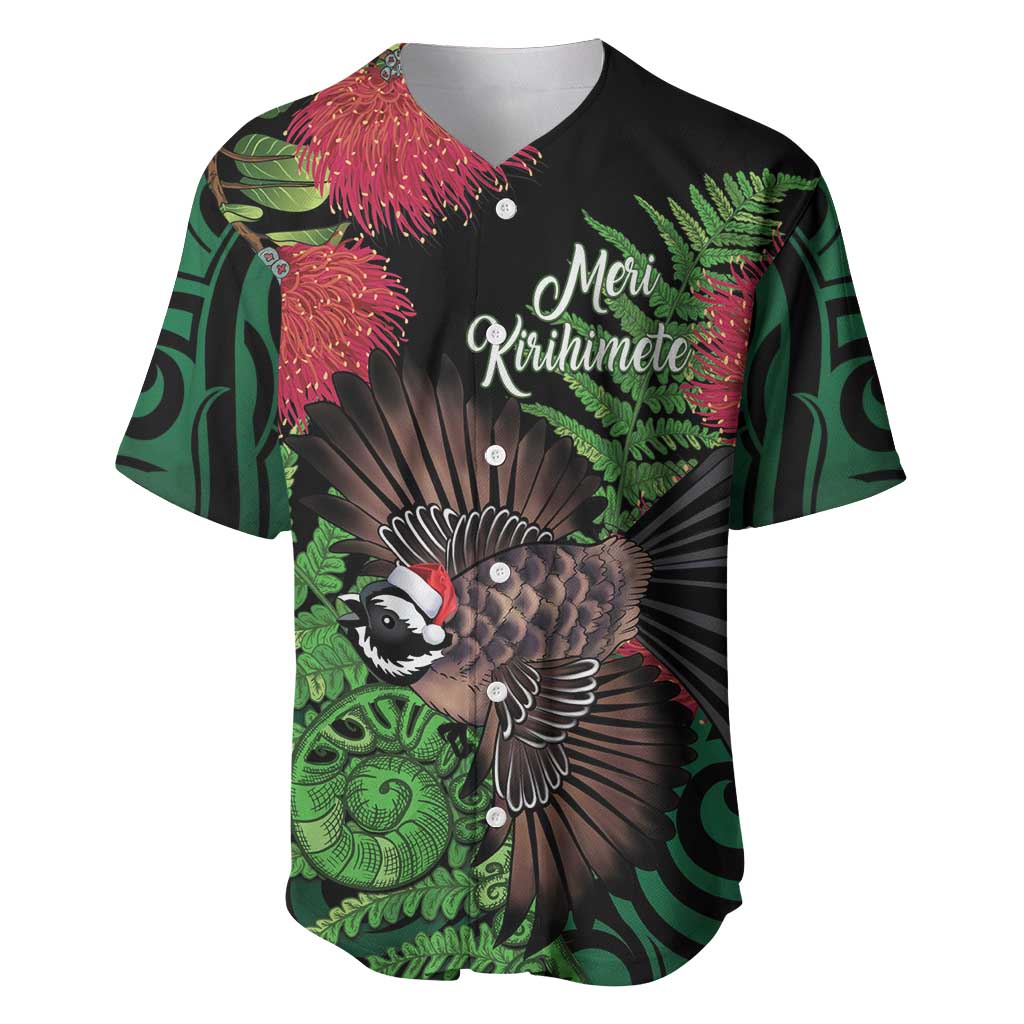 Meri Kirihimete New Zealand Baseball Jersey Piwakawaka Koru Fern Mix Pohutukawa - Polynesian Pride