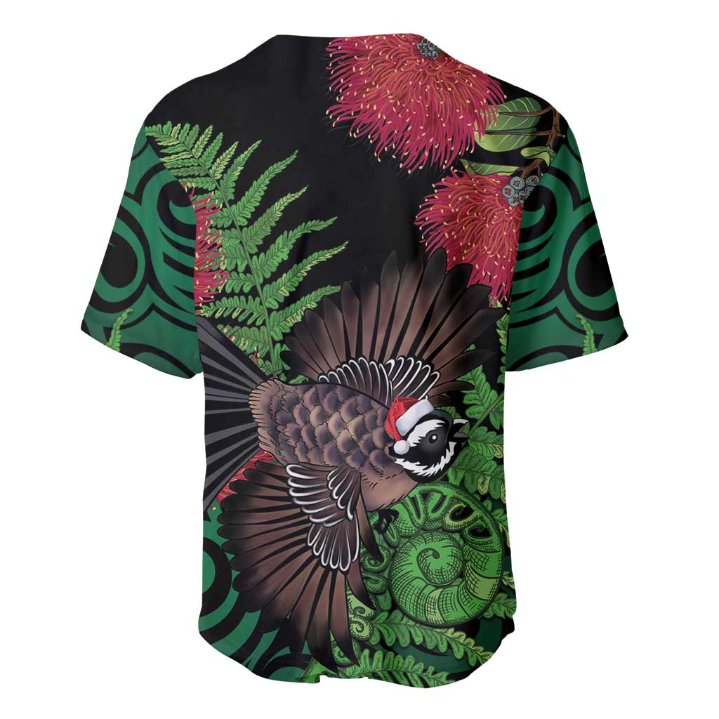 Meri Kirihimete New Zealand Baseball Jersey Piwakawaka Koru Fern Mix Pohutukawa - Polynesian Pride