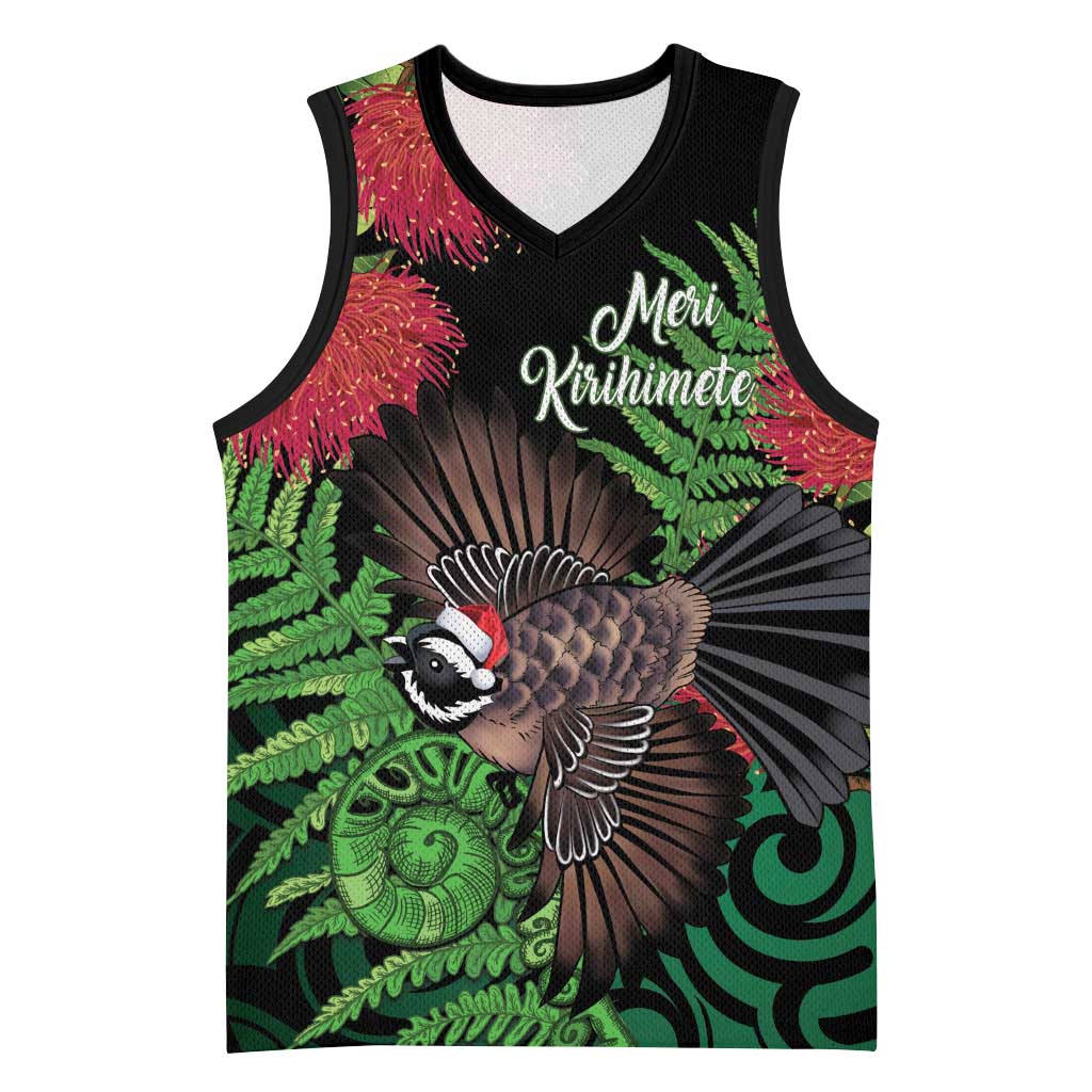 Meri Kirihimete New Zealand Basketball Jersey Piwakawaka Koru Fern Mix Pohutukawa - Polynesian Pride