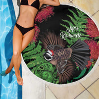 Meri Kirihimete New Zealand Beach Blanket Piwakawaka Koru Fern Mix Pohutukawa - Polynesian Pride
