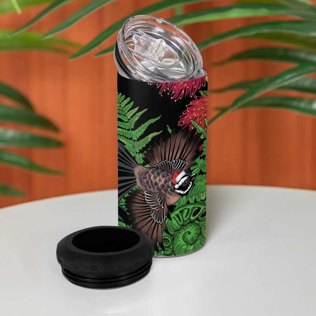 Meri Kirihimete New Zealand 4 in 1 Can Cooler Tumbler Piwakawaka Koru Fern Mix Pohutukawa - Polynesian Pride