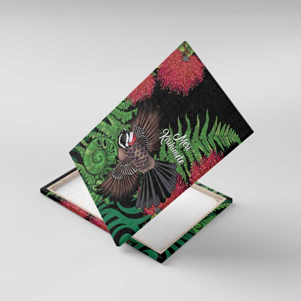 Meri Kirihimete New Zealand Canvas Wall Art Piwakawaka Koru Fern Mix Pohutukawa - Polynesian Pride