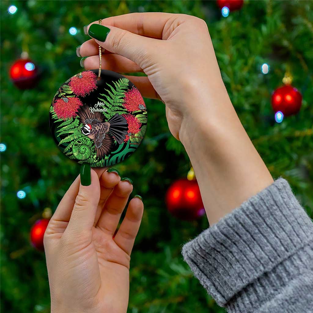 Meri Kirihimete New Zealand Ceramic Ornament Piwakawaka Koru Fern Mix Pohutukawa - Polynesian Pride