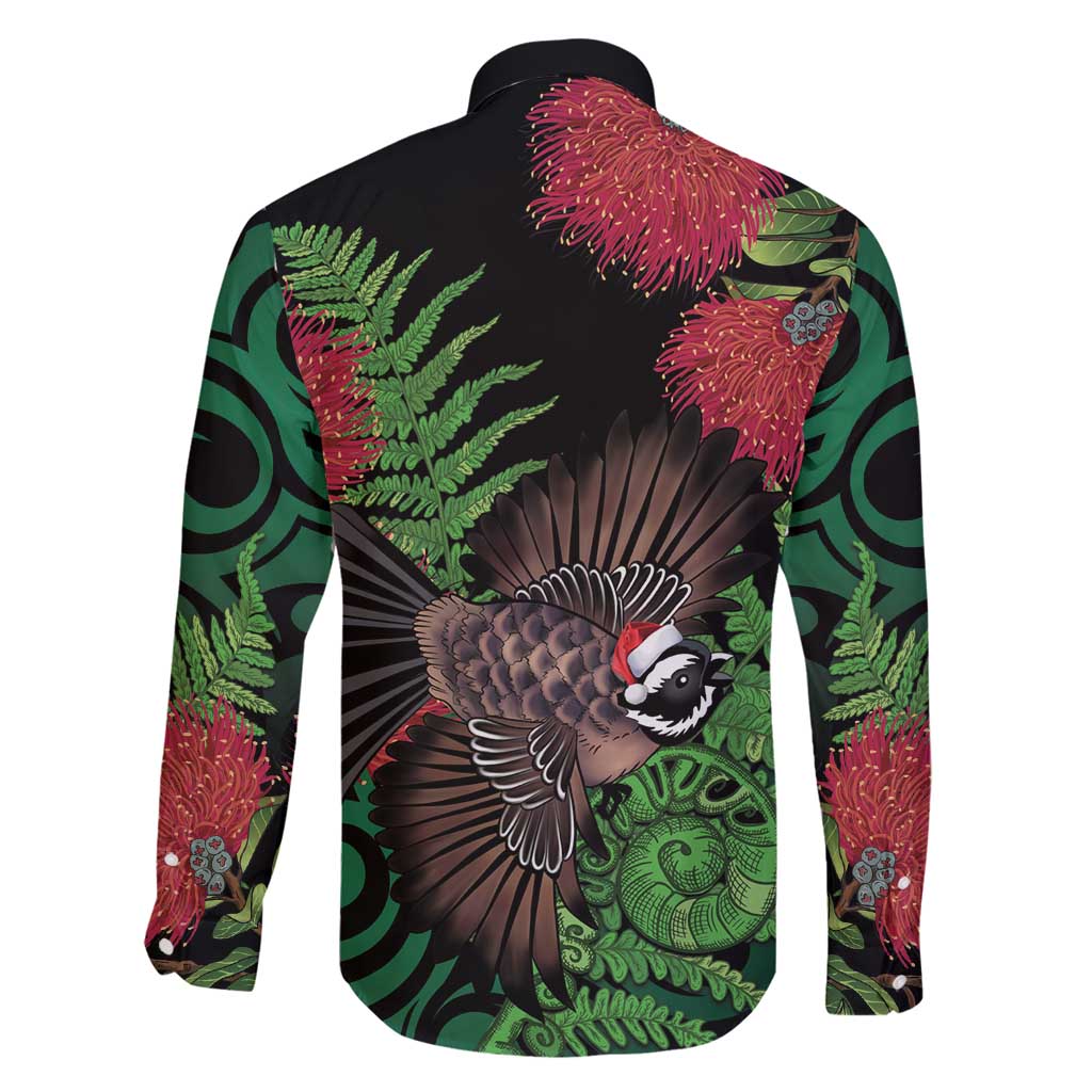 Meri Kirihimete New Zealand Family Matching Long Sleeve Bodycon Dress and Hawaiian Shirt Piwakawaka Koru Fern Mix Pohutukawa - Polynesian Pride