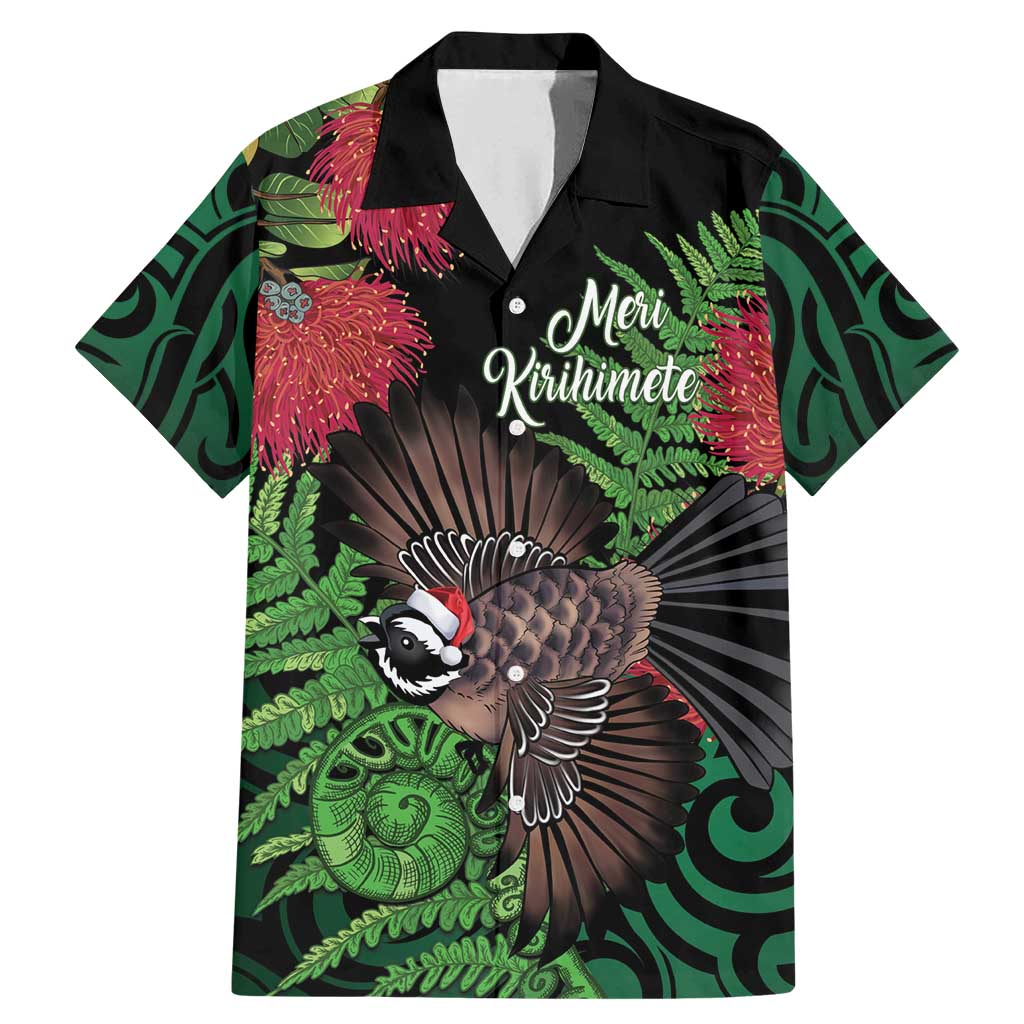 Meri Kirihimete New Zealand Family Matching Mermaid Dress and Hawaiian Shirt Piwakawaka Koru Fern Mix Pohutukawa - Polynesian Pride