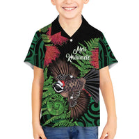 Meri Kirihimete New Zealand Family Matching Off Shoulder Short Dress and Hawaiian Shirt Piwakawaka Koru Fern Mix Pohutukawa - Polynesian Pride