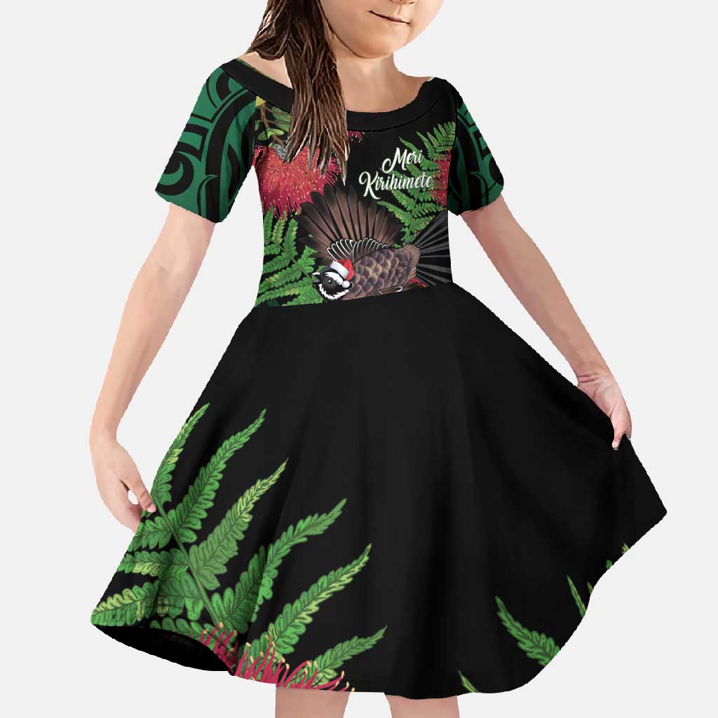 Meri Kirihimete New Zealand Family Matching Tank Maxi Dress and Hawaiian Shirt Piwakawaka Koru Fern Mix Pohutukawa - Polynesian Pride