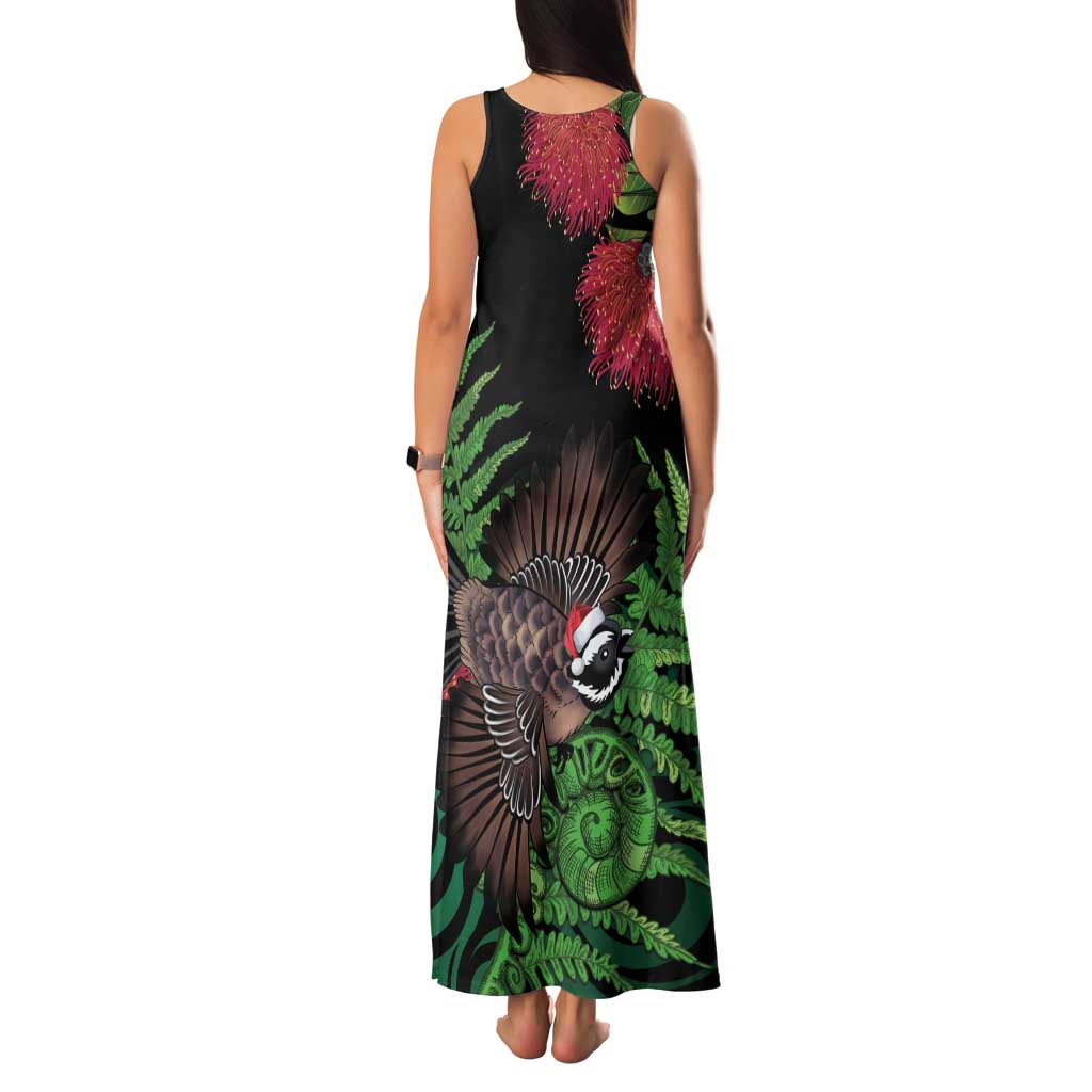 Meri Kirihimete New Zealand Family Matching Tank Maxi Dress and Hawaiian Shirt Piwakawaka Koru Fern Mix Pohutukawa - Polynesian Pride