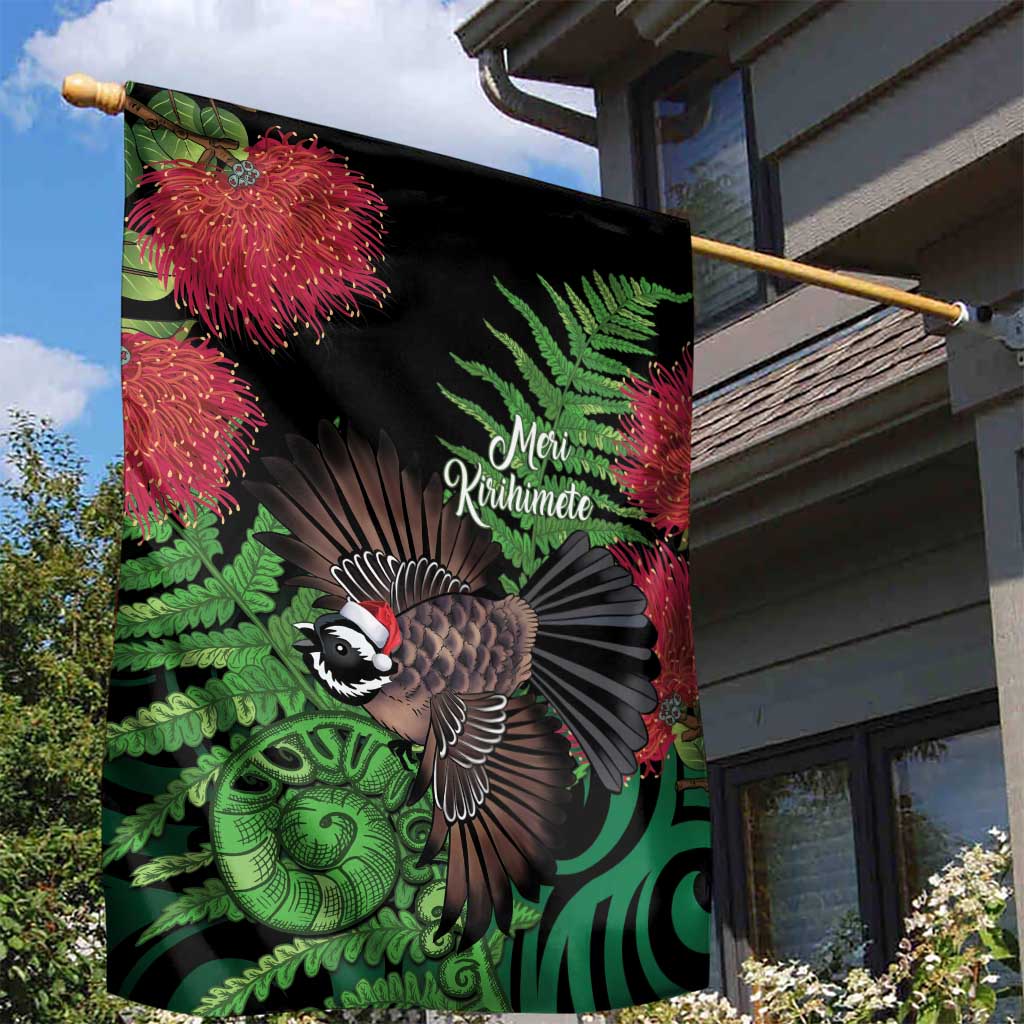Meri Kirihimete New Zealand Garden Flag Piwakawaka Koru Fern Mix Pohutukawa - Polynesian Pride