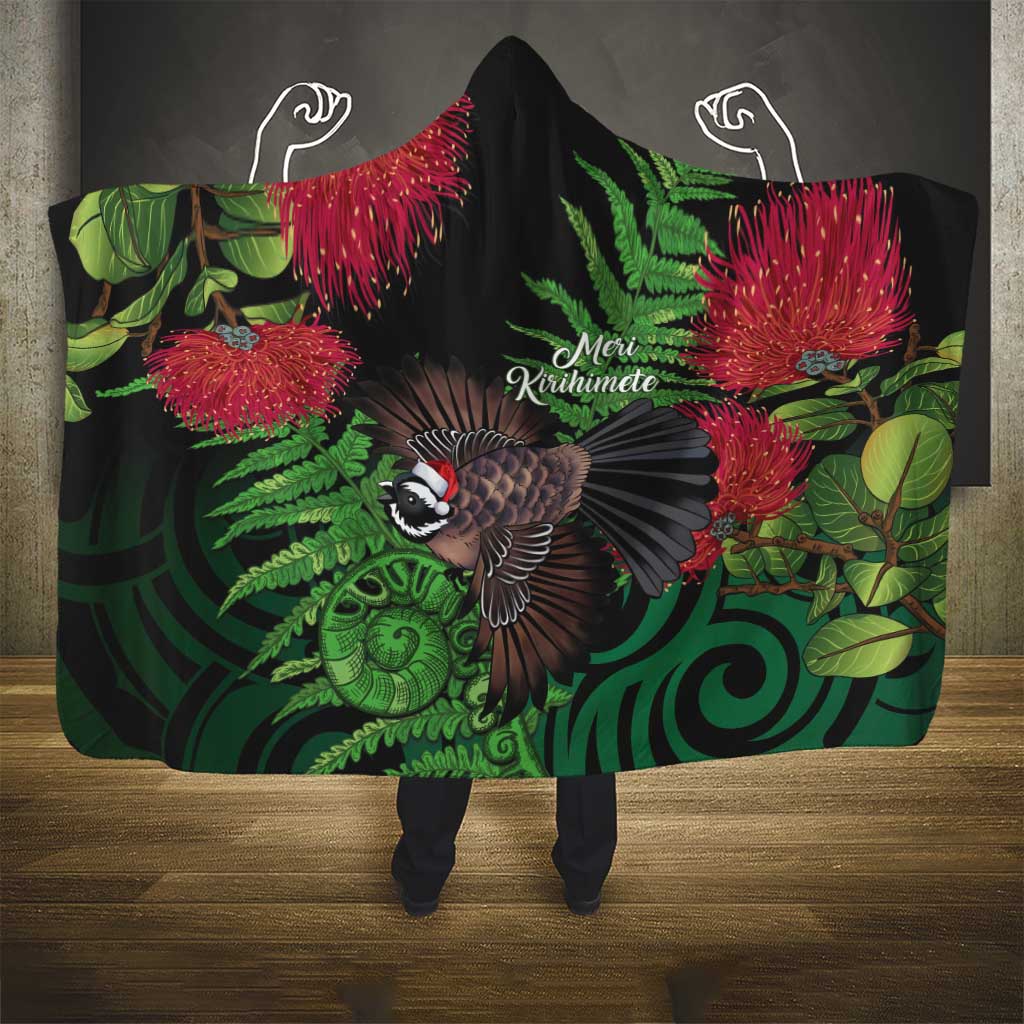 Meri Kirihimete New Zealand Hooded Blanket Piwakawaka Koru Fern Mix Pohutukawa - Polynesian Pride