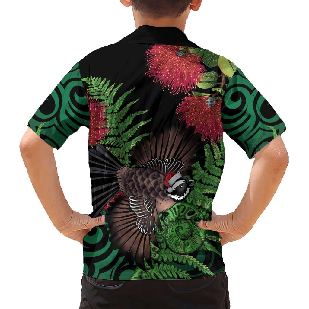 Meri Kirihimete New Zealand Kid Hawaiian Shirt Piwakawaka Koru Fern Mix Pohutukawa - Polynesian Pride