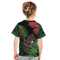 Meri Kirihimete New Zealand Kid T Shirt Piwakawaka Koru Fern Mix Pohutukawa - Polynesian Pride