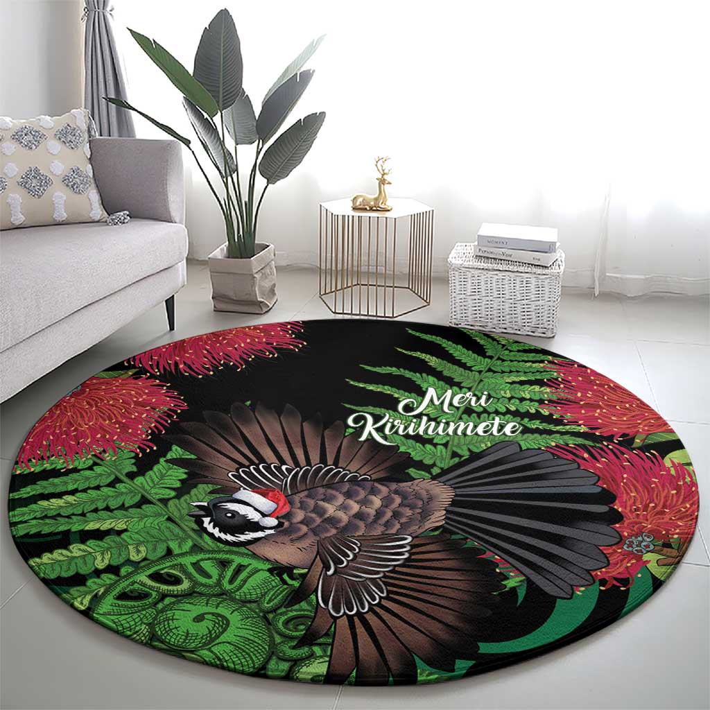 Meri Kirihimete New Zealand Round Carpet Piwakawaka Koru Fern Mix Pohutukawa - Polynesian Pride