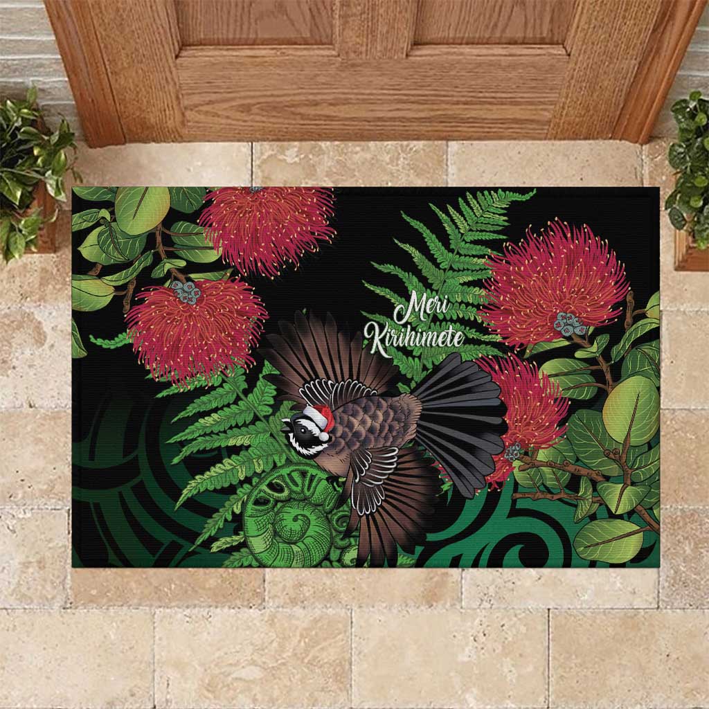 Meri Kirihimete New Zealand Rubber Doormat Piwakawaka Koru Fern Mix Pohutukawa - Polynesian Pride