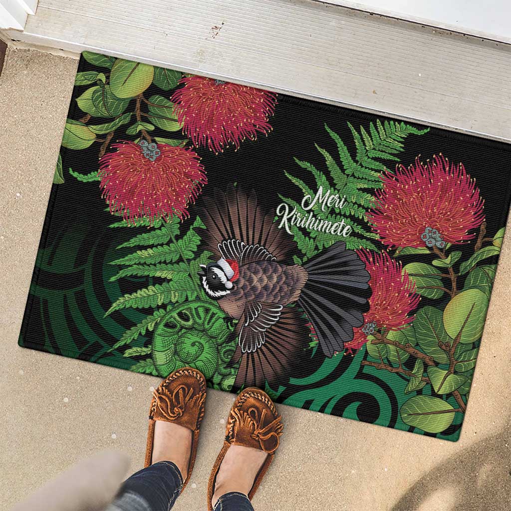 Meri Kirihimete New Zealand Rubber Doormat Piwakawaka Koru Fern Mix Pohutukawa - Polynesian Pride