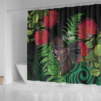 Meri Kirihimete New Zealand Shower Curtain Piwakawaka Koru Fern Mix Pohutukawa - Polynesian Pride