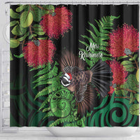 Meri Kirihimete New Zealand Shower Curtain Piwakawaka Koru Fern Mix Pohutukawa - Polynesian Pride