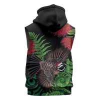 Meri Kirihimete New Zealand Sleeveless Hoodie Piwakawaka Koru Fern Mix Pohutukawa - Polynesian Pride
