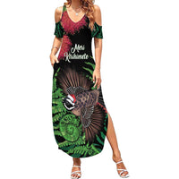 Meri Kirihimete New Zealand Summer Maxi Dress Piwakawaka Koru Fern Mix Pohutukawa - Polynesian Pride