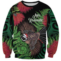 Meri Kirihimete New Zealand Sweatshirt Piwakawaka Koru Fern Mix Pohutukawa - Polynesian Pride