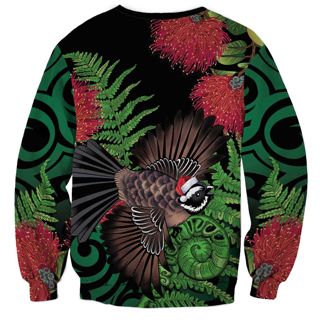 Meri Kirihimete New Zealand Sweatshirt Piwakawaka Koru Fern Mix Pohutukawa - Polynesian Pride