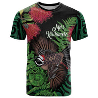 Meri Kirihimete New Zealand T Shirt Piwakawaka Koru Fern Mix Pohutukawa - Polynesian Pride