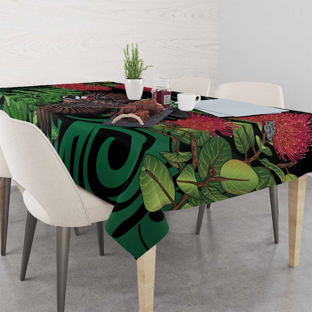 Meri Kirihimete New Zealand Tablecloth Piwakawaka Koru Fern Mix Pohutukawa - Polynesian Pride