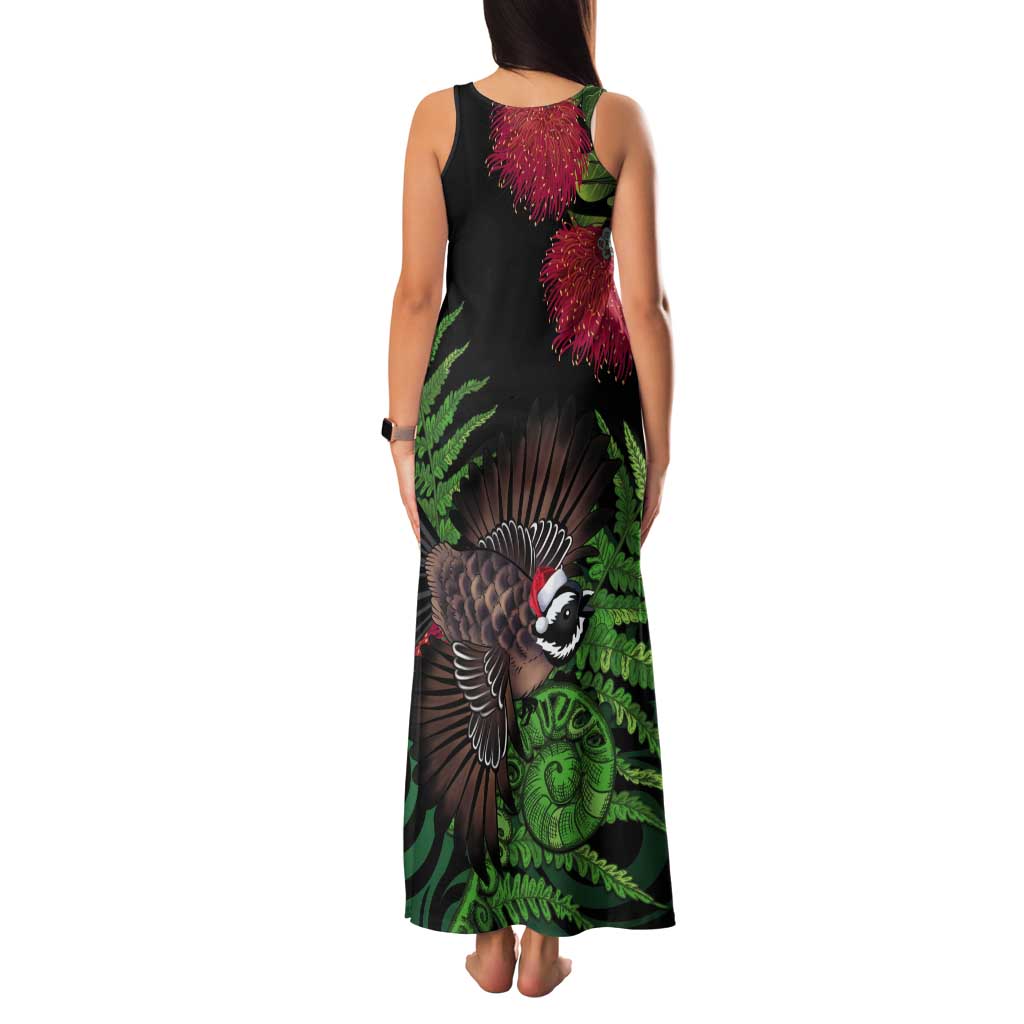 Meri Kirihimete New Zealand Tank Maxi Dress Piwakawaka Koru Fern Mix Pohutukawa - Polynesian Pride