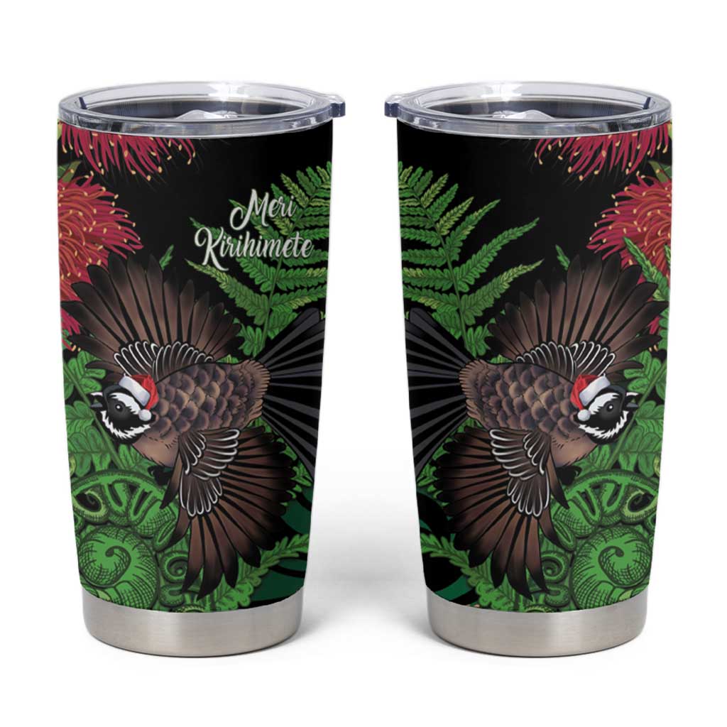 Meri Kirihimete New Zealand Tumbler Cup Piwakawaka Koru Fern Mix Pohutukawa - Polynesian Pride