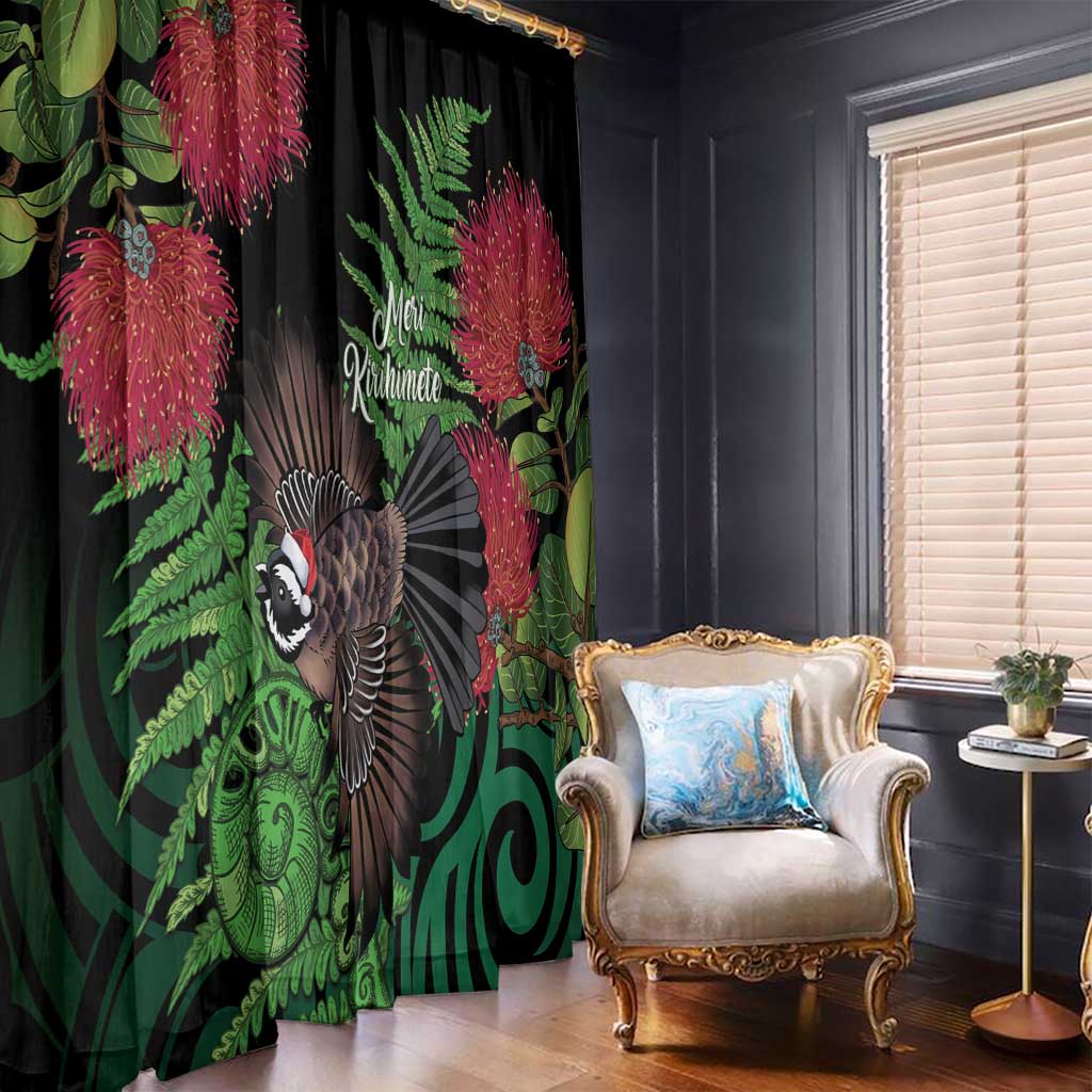 Meri Kirihimete New Zealand Window Curtain Piwakawaka Koru Fern Mix Pohutukawa - Polynesian Pride