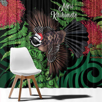 Meri Kirihimete New Zealand Window Curtain Piwakawaka Koru Fern Mix Pohutukawa - Polynesian Pride