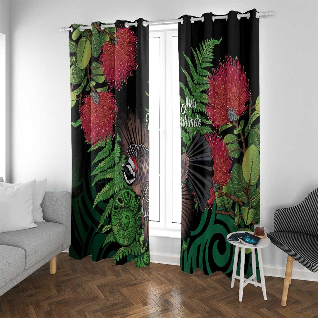 Meri Kirihimete New Zealand Window Curtain Piwakawaka Koru Fern Mix Pohutukawa - Polynesian Pride