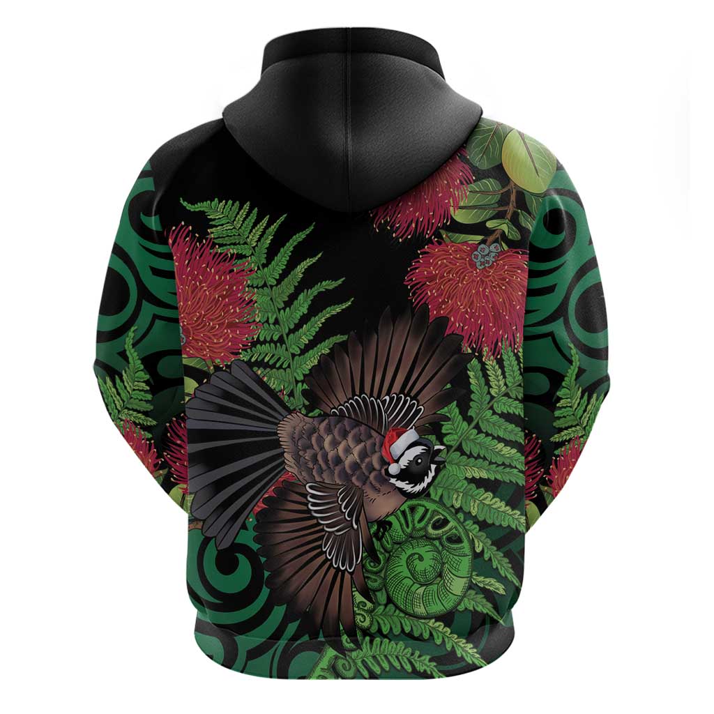 Meri Kirihimete New Zealand Zip Hoodie Piwakawaka Koru Fern Mix Pohutukawa - Polynesian Pride