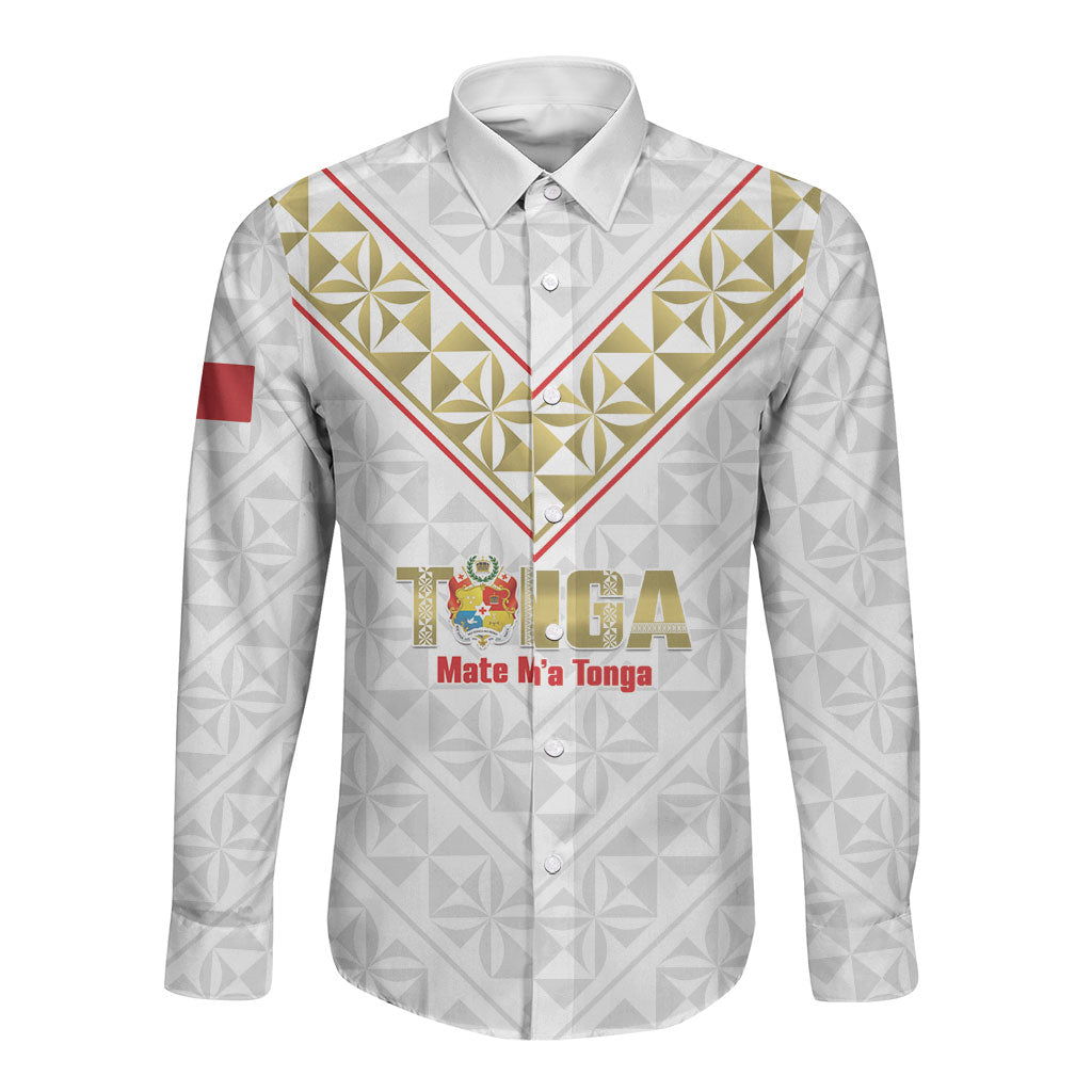 Mate Maa Tonga Rugby Custom Long Sleeve Button Shirt 2026 Tongan Ngatu Pattern