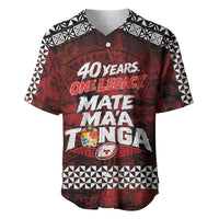 Mate Maa Tonga Rugby 2026 Baseball Jersey 40 Years Anniversary One Legacy LT14 Red - Polynesian Pride